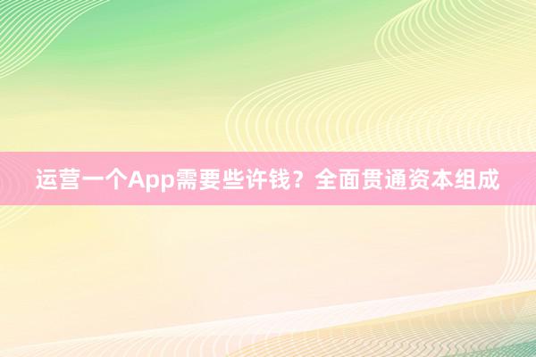 运营一个App需要些许钱?全面贯通资本组成